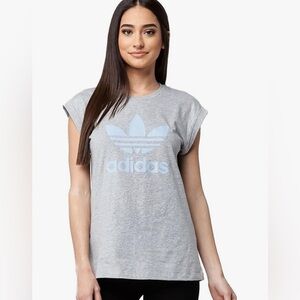 Adidas Originals Gray 100% cotton‎ Boyfriend Rollup Trefoil Short Sleeve Tee